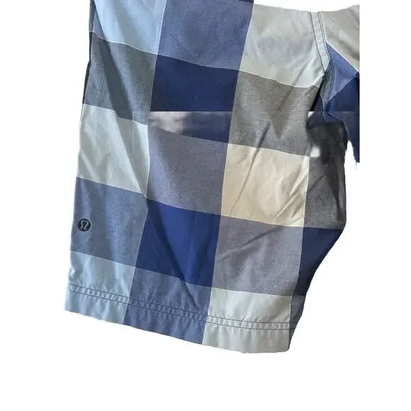 Lululemon Mens Kahuna Shorts size 34 Blue Plaid Check Golf Board Stretch Flat - Picture 3 of 10
